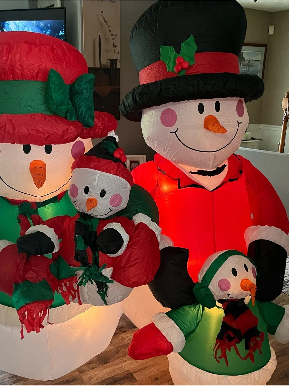 Holiday Inflatable Snowman Family Decoration - Red & Green